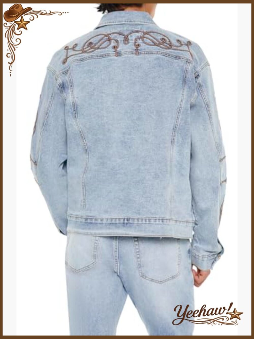 Men's Embroidered Denim Trucker Jacket - Lightweight Stretch - Picture 5 of 6